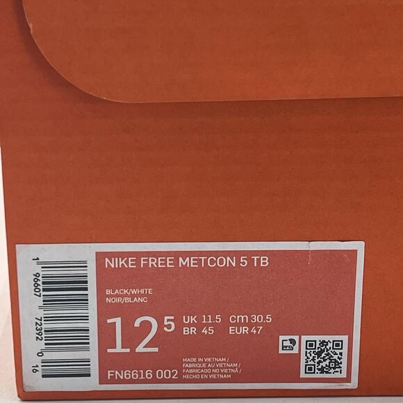 Nike Free Metcon 5 TB Black White FN6616 002 Mens Size 12.5 NEW Training Shoes main image 7